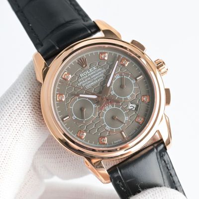 Rolex Daytona 9100 Movement 316L Steel 42mm 18K Rose Gold Plated Calfskin Band Watch